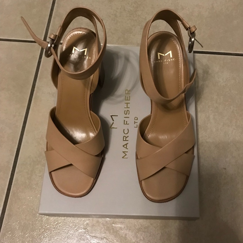Marc Fisher Beige Strappy Heels Leather